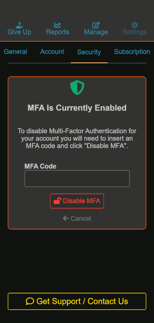 Multi-Factor Authentication Screenshot